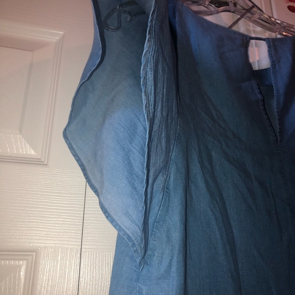 Blue Chambray Style Flutter Sleeve Top - Picture 6 of 8